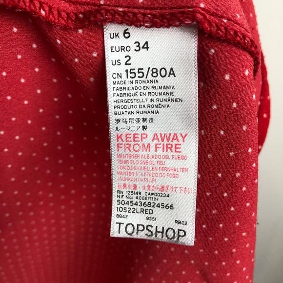 Topshop Red and White Polka Dot Short Sleeve Midi Dress Size 2 - Picture 14 of 16